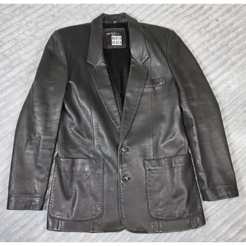 Michael Hoban North Beach Leather Blazer Black Vintage Jacket Size 38